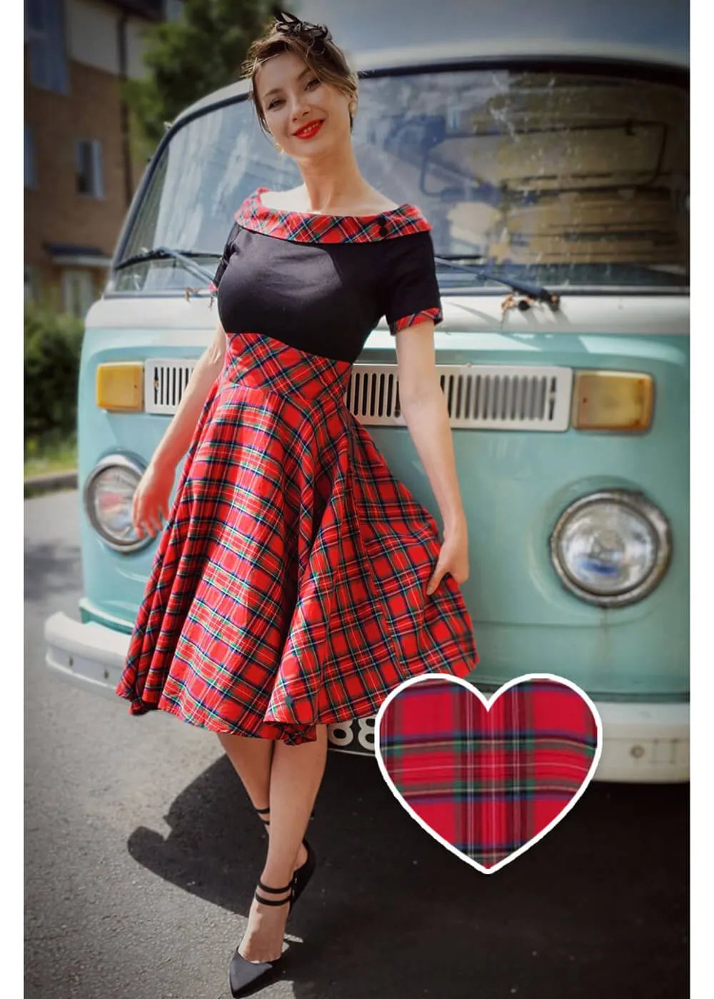 Dolly & Dotty Darlene Tartan 50's Swing Dress Red