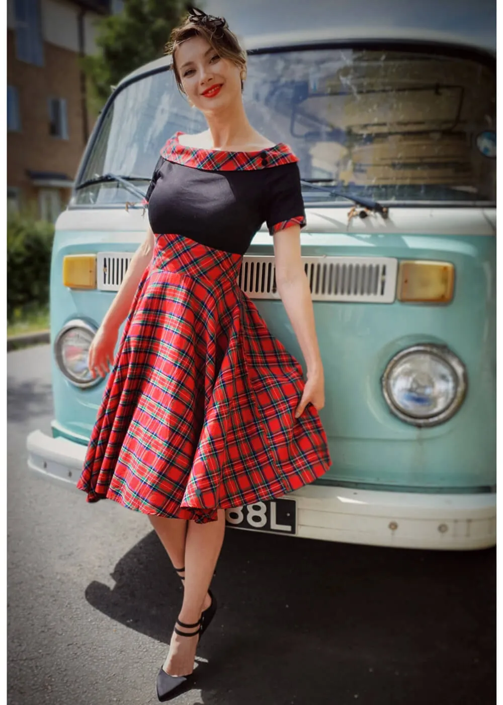 Dolly & Dotty Darlene Tartan 50's Swing Dress Red