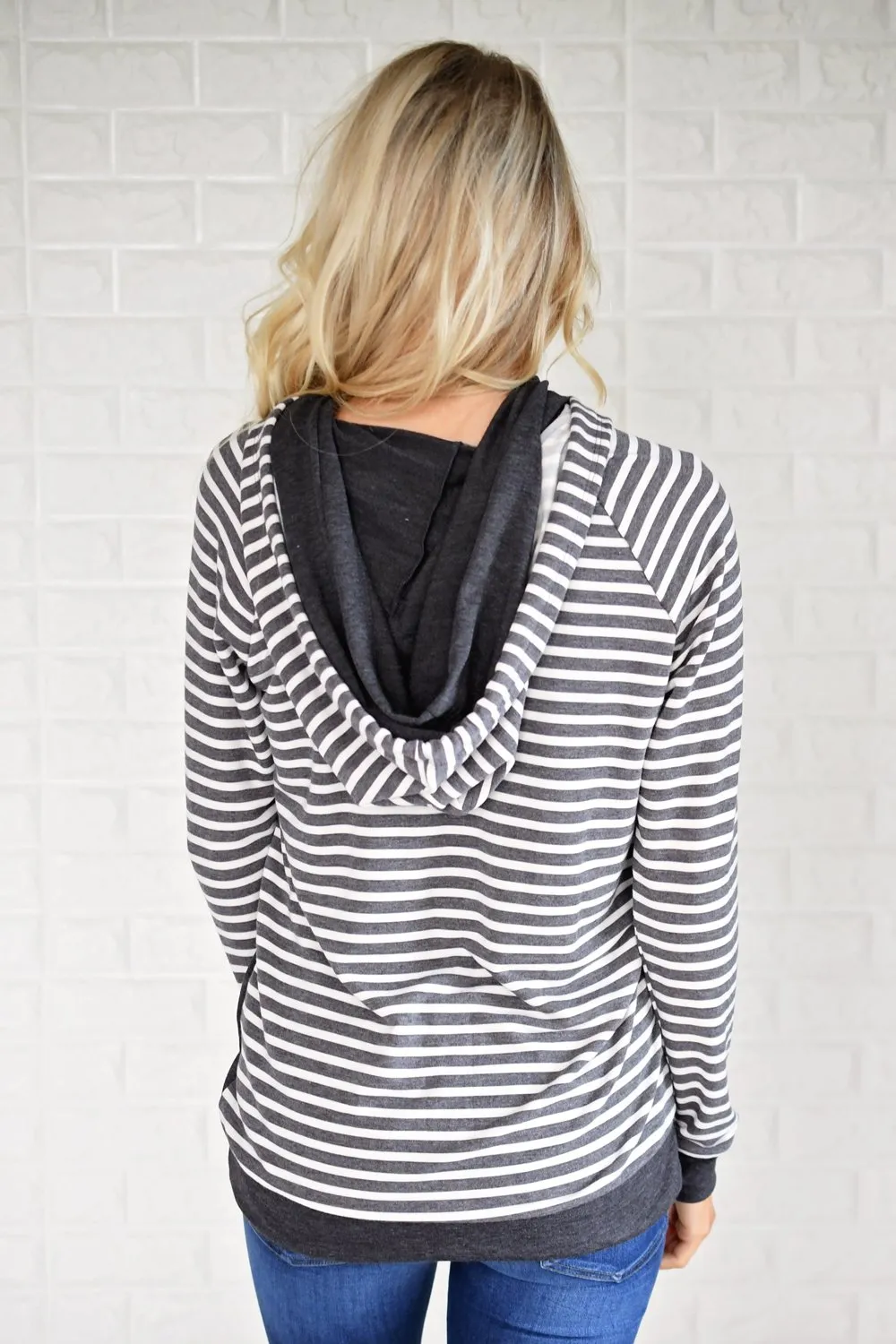 Double Hooded Striped Sweatshirt