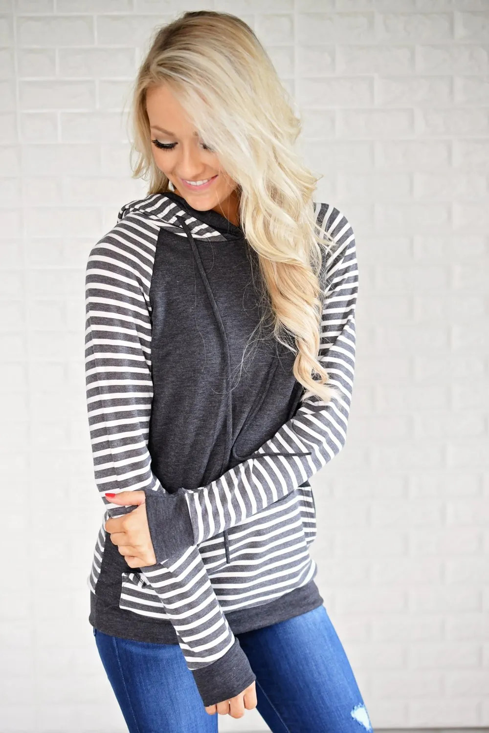 Double Hooded Striped Sweatshirt