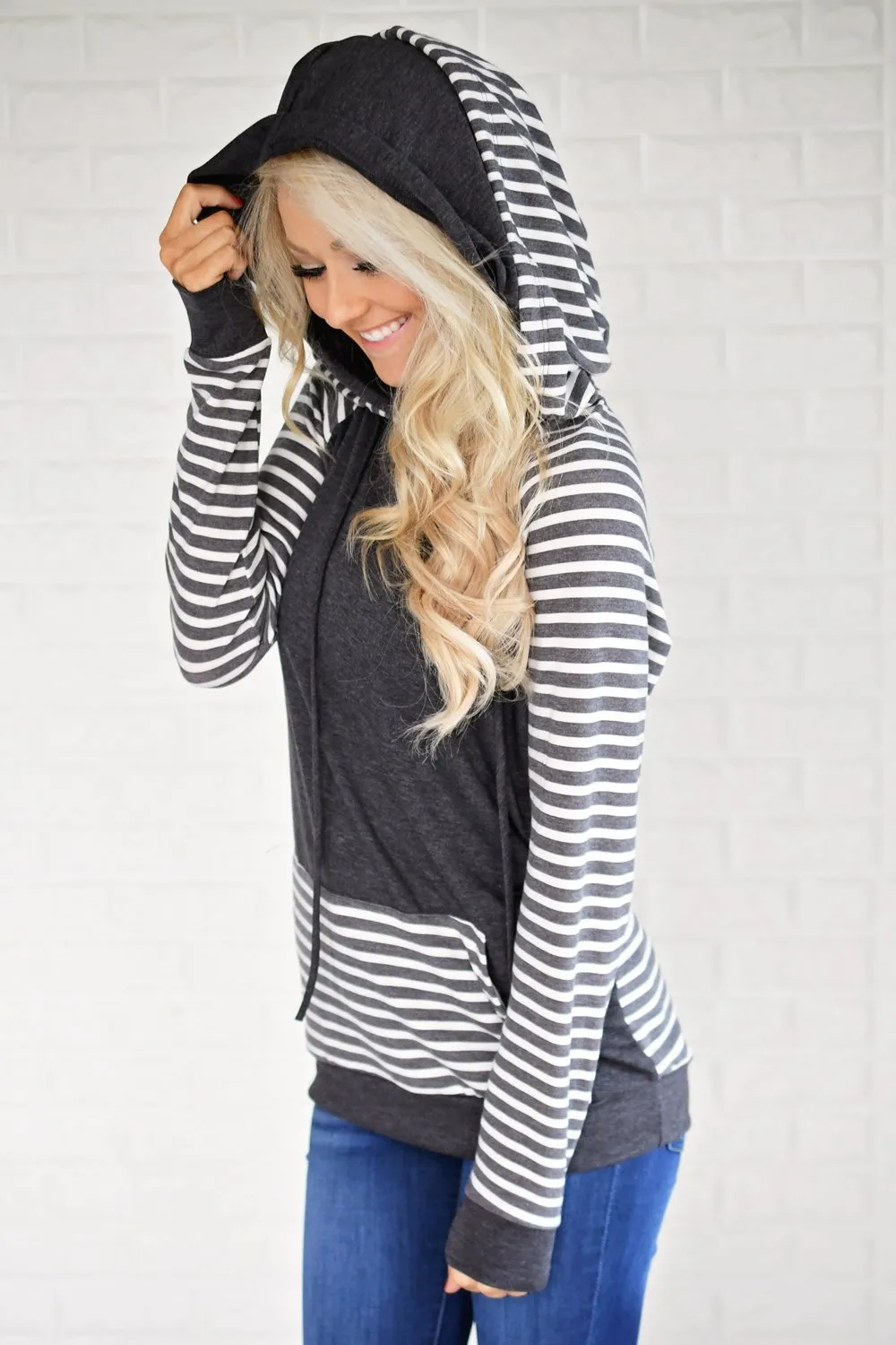 Double Hooded Striped Sweatshirt