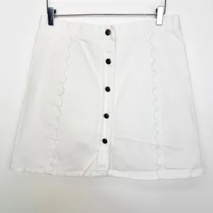 Draper James White Scallop Button Front Denim Skirt 12
