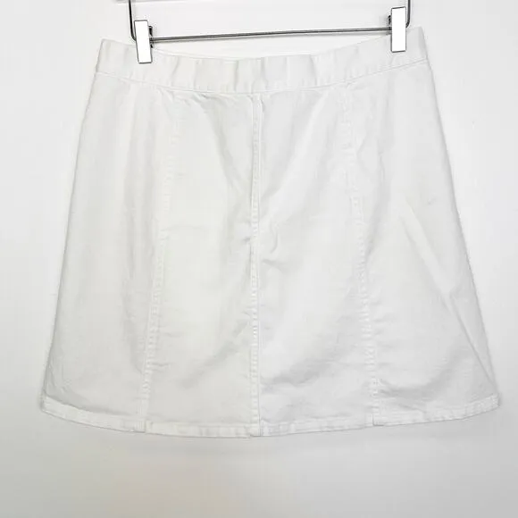 Draper James White Scallop Button Front Denim Skirt 12