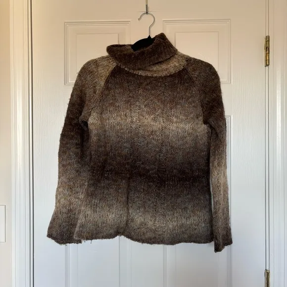 Elisabetta Collection Ombre Cable Knit Brown Tan Turtle Neck Sweater Size Small