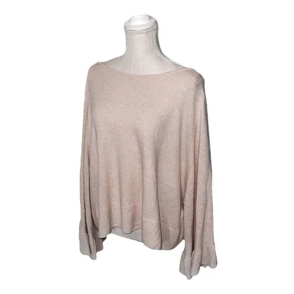 Elizabeth &amp; James Freja Wool-Blend Flutter-Sleeve Sweater in Champagne