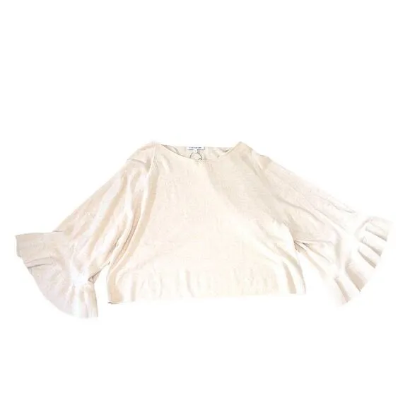 Elizabeth &amp; James Freja Wool-Blend Flutter-Sleeve Sweater in Champagne