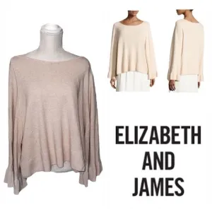 Elizabeth &amp; James Freja Wool-Blend Flutter-Sleeve Sweater in Champagne