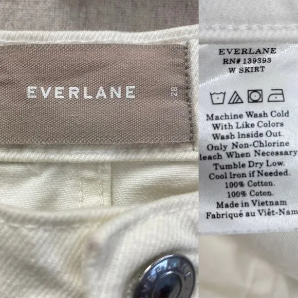 Everlane white non stretch denim a line mini skirt 100% cotton size 28