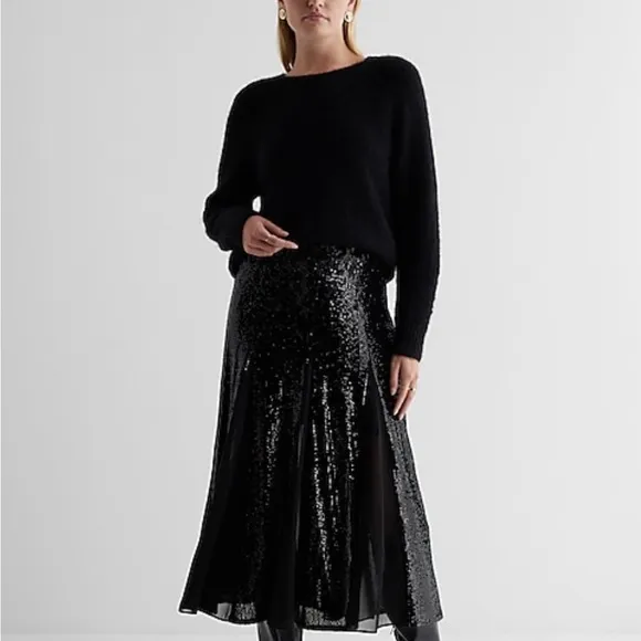 Express High waisted Sequin skirt pleated