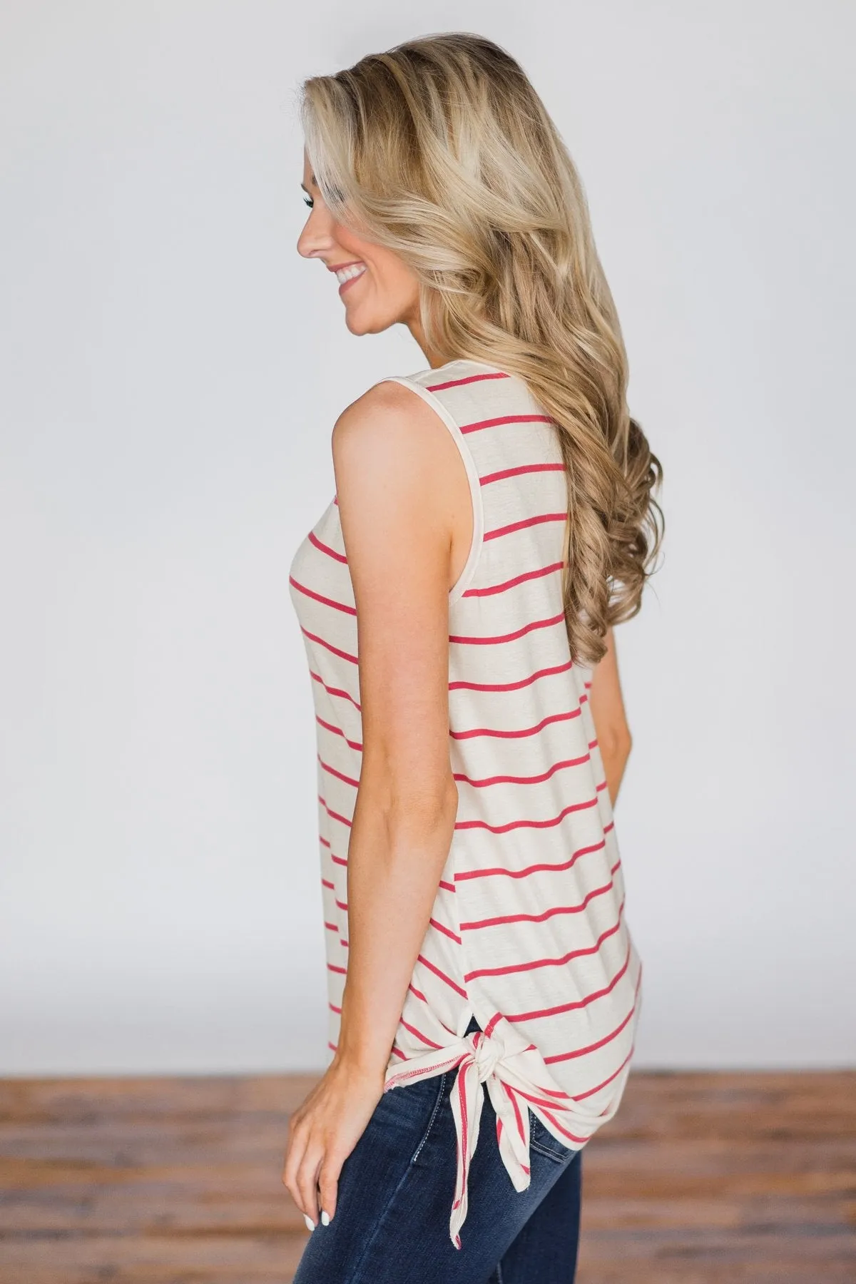 Falling in Love Again Tie Tank Top- White & Grapefruit