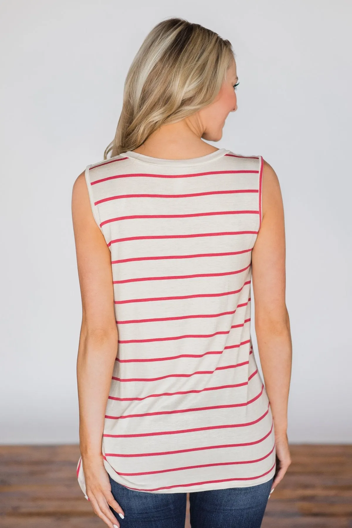 Falling in Love Again Tie Tank Top- White & Grapefruit