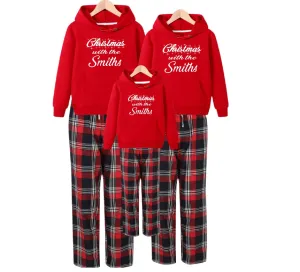 Family Matching Christmas Personalised Tartan Pyjamas & Red Hoodie Set