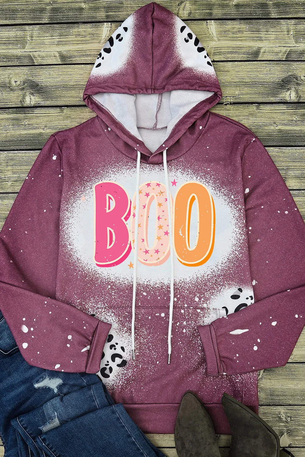 Fiery Red BOO Donut Graphic Leopard Tie Dye Hoodie