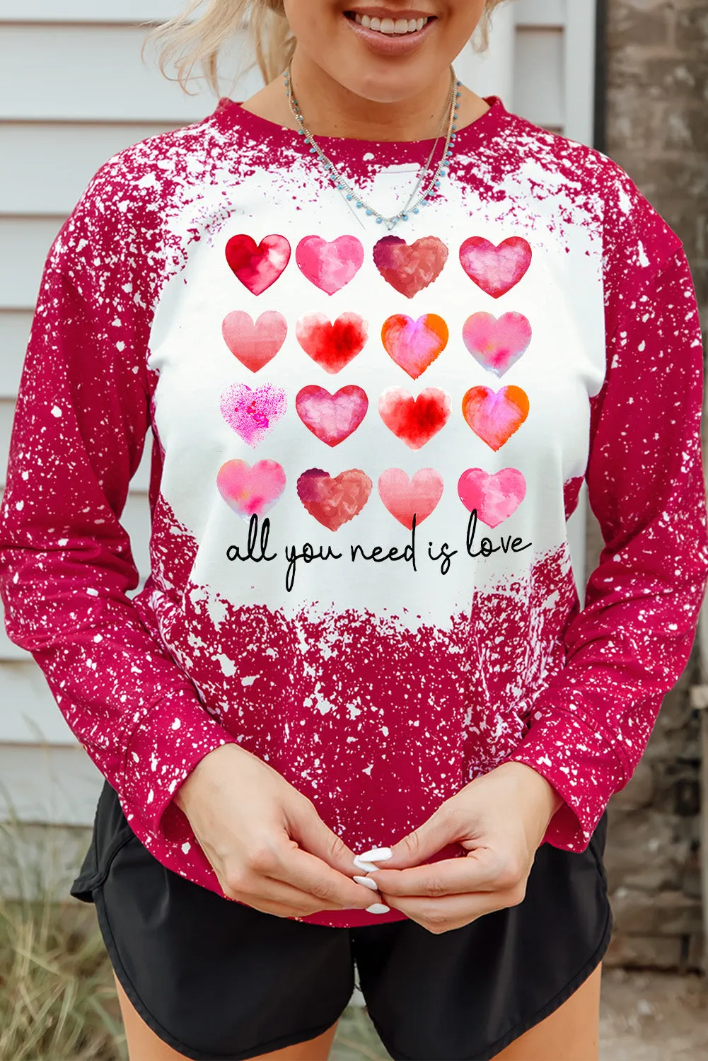 Fiery Red Heart Shaped Letter Graphic Print Pullover Sweatshirt