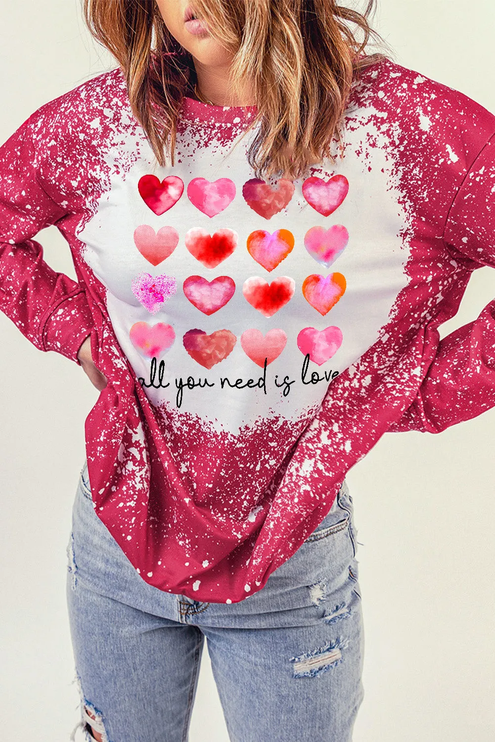 Fiery Red Heart Shaped Letter Graphic Print Pullover Sweatshirt
