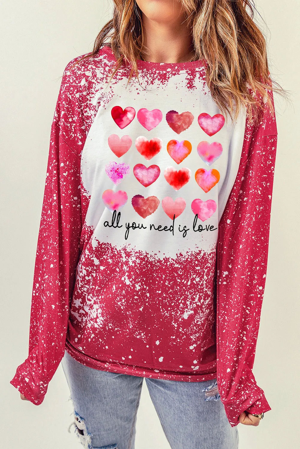 Fiery Red Heart Shaped Letter Graphic Print Pullover Sweatshirt