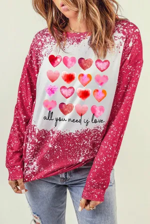 Fiery Red Heart Shaped Letter Graphic Print Pullover Sweatshirt
