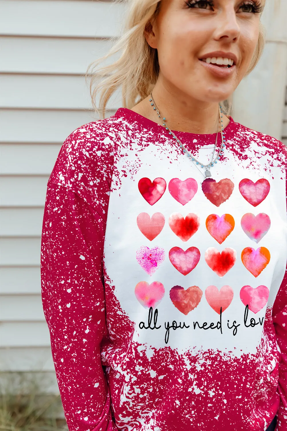 Fiery Red Heart Shaped Letter Graphic Print Pullover Sweatshirt