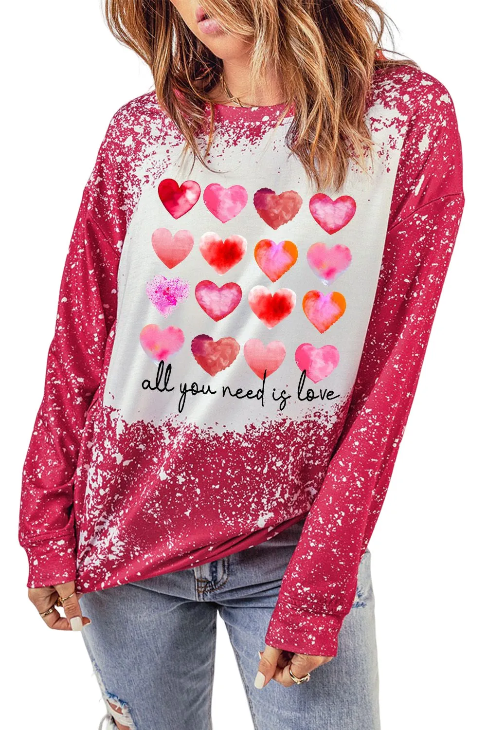 Fiery Red Heart Shaped Letter Graphic Print Pullover Sweatshirt
