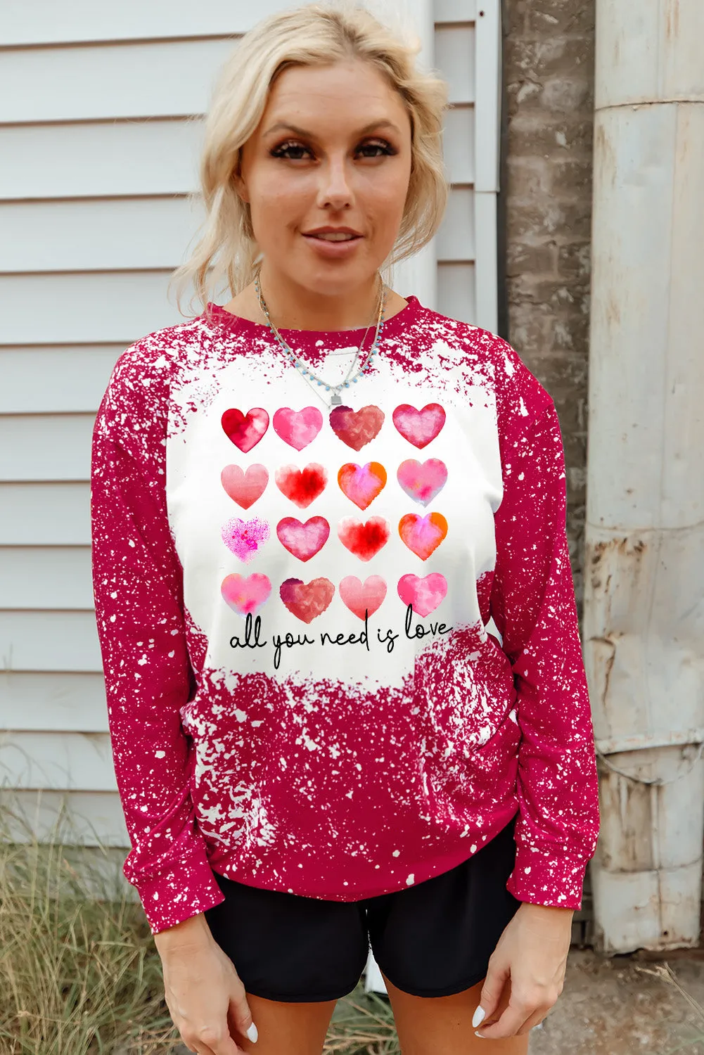 Fiery Red Heart Shaped Letter Graphic Print Pullover Sweatshirt