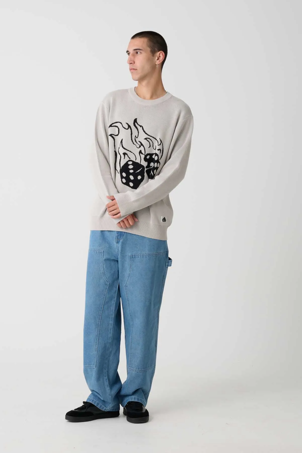 FIRE DICE KNIT CREW - Cream