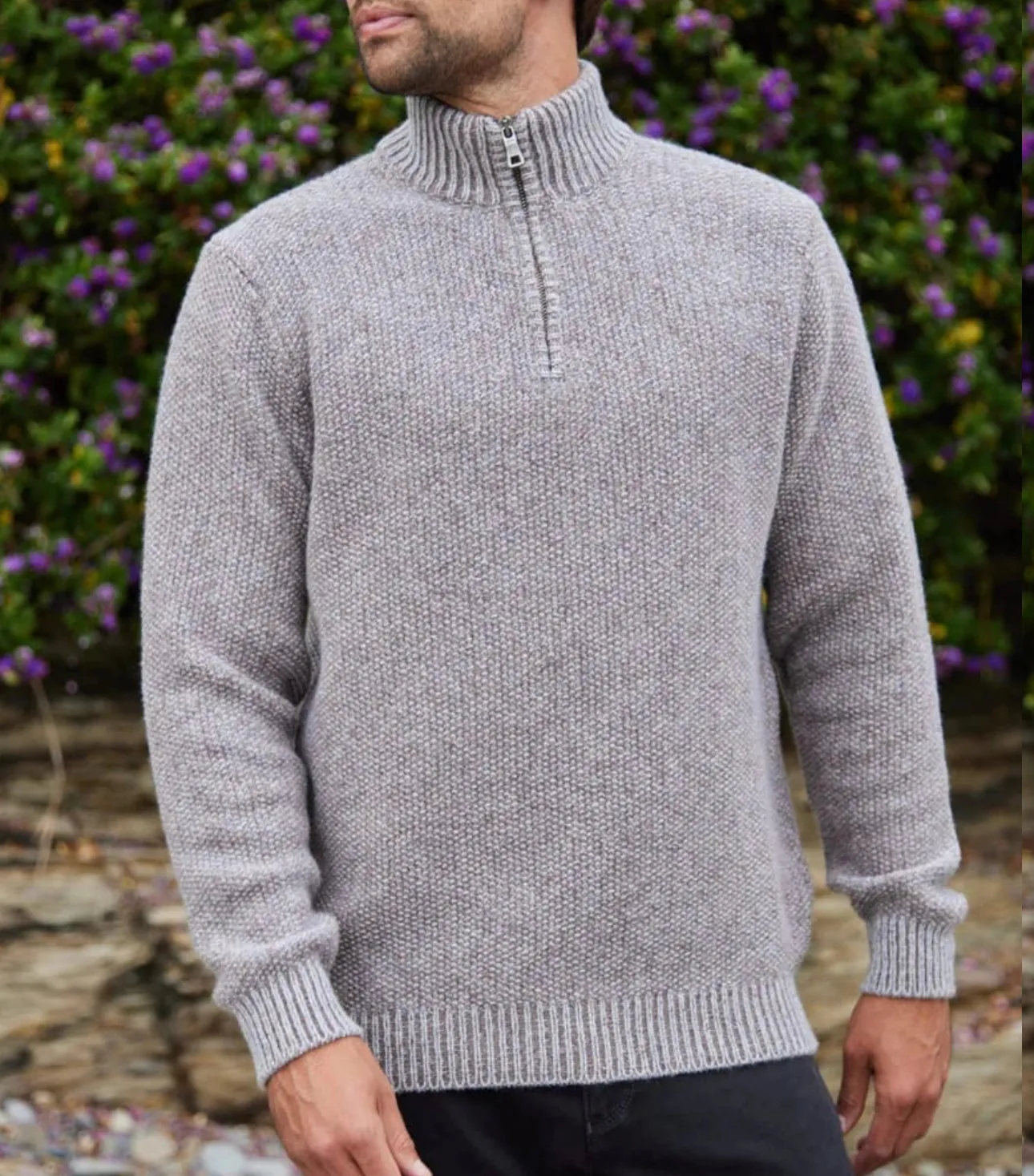 Fisherman Out of Ireland Short Zip Seed Stitch Sweater