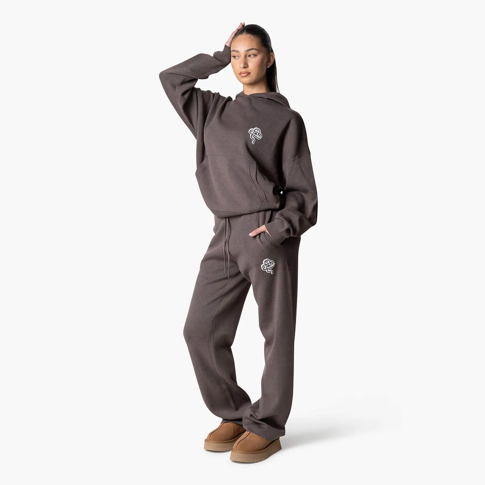 FLO KNITTED HOODIE | COOL BROWN/OFF WHITE
