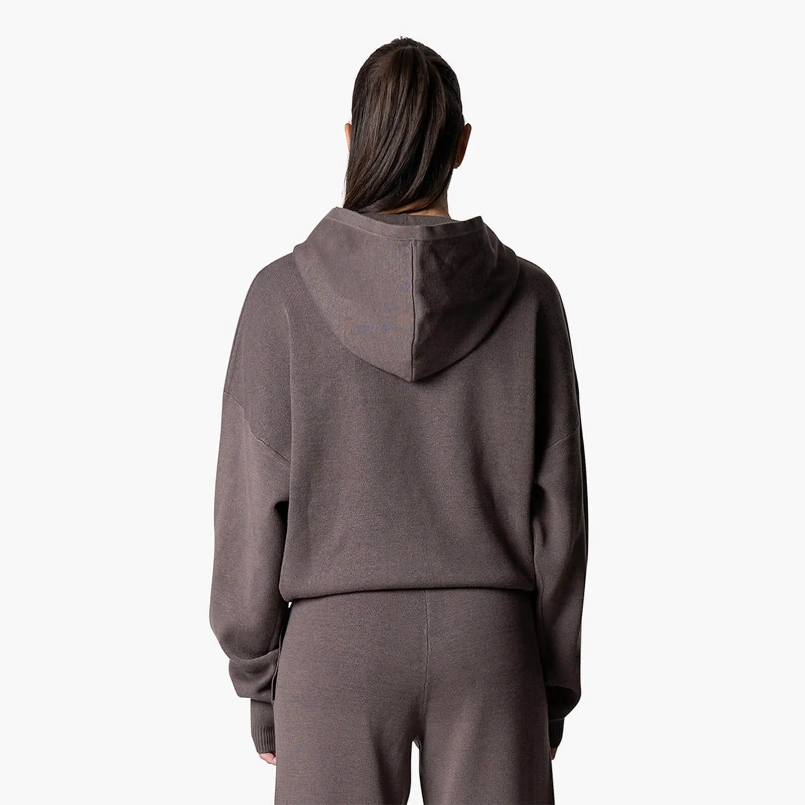 FLO KNITTED HOODIE | COOL BROWN/OFF WHITE