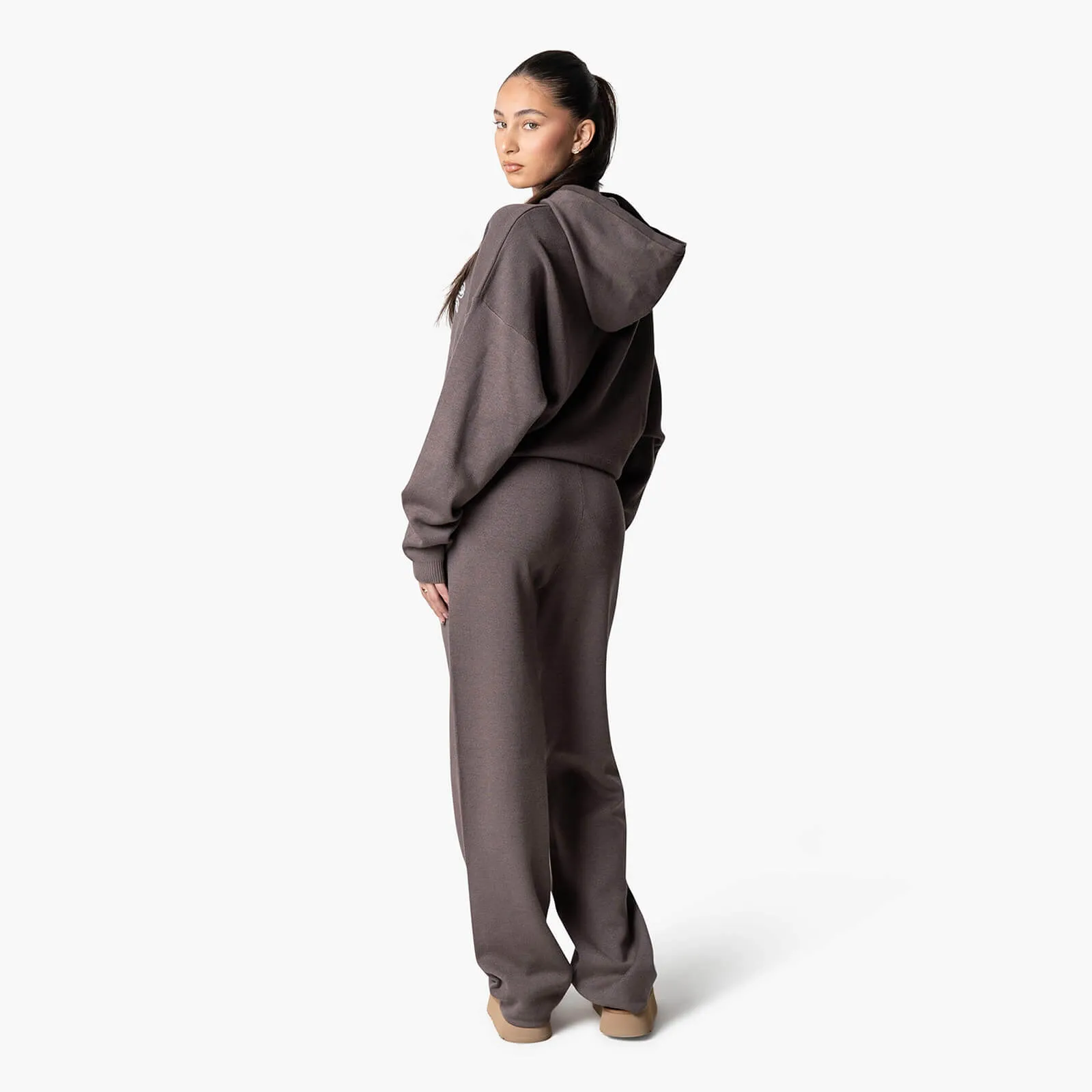 FLO KNITTED HOODIE | COOL BROWN/OFF WHITE