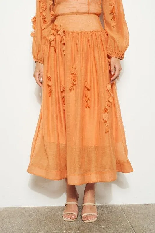 FLORAL LEAVES APPLIQUE MAXI SKIRT AND TOP