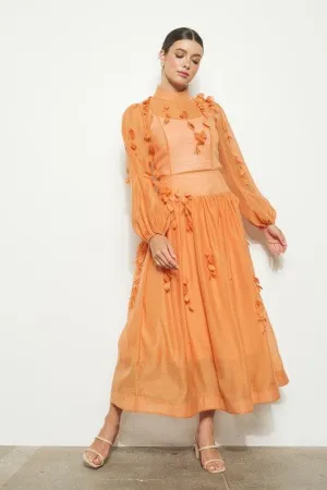 FLORAL LEAVES APPLIQUE MAXI SKIRT AND TOP