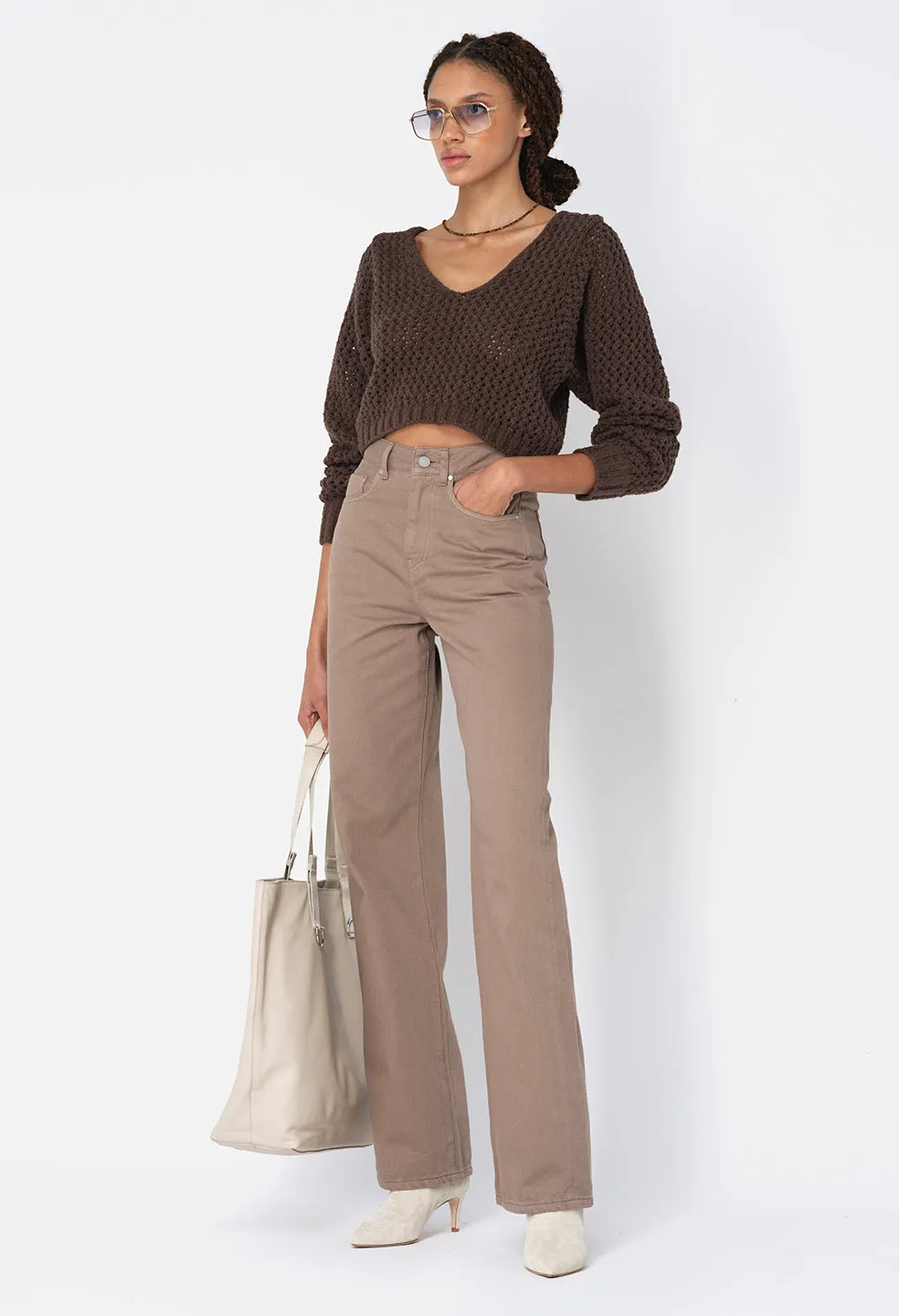Foam Boucle Cropped Sweater / Chocolate