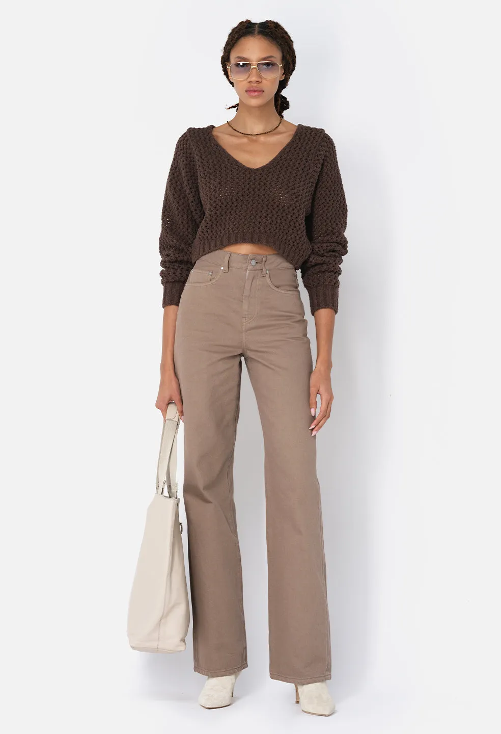 Foam Boucle Cropped Sweater / Chocolate