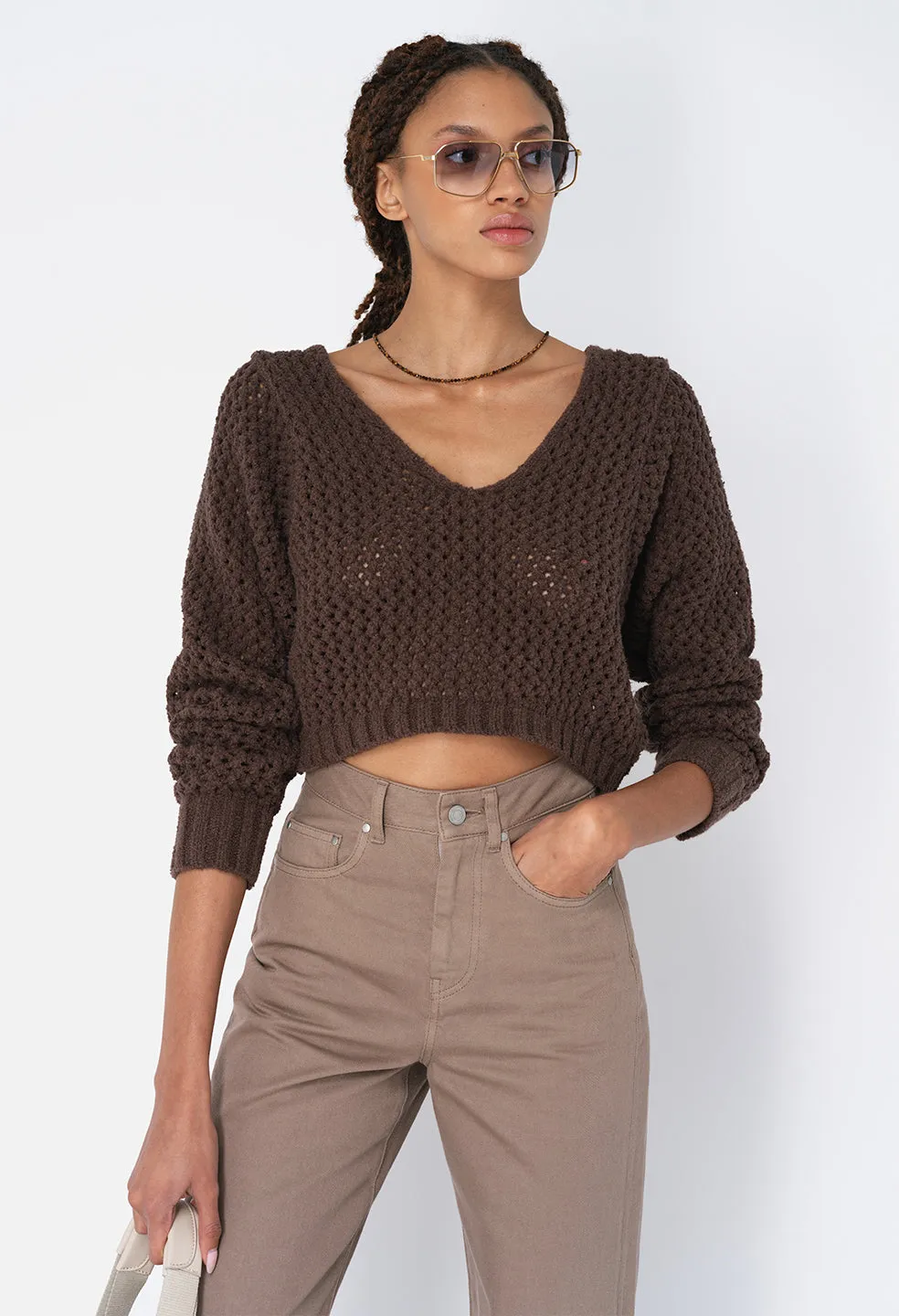 Foam Boucle Cropped Sweater / Chocolate