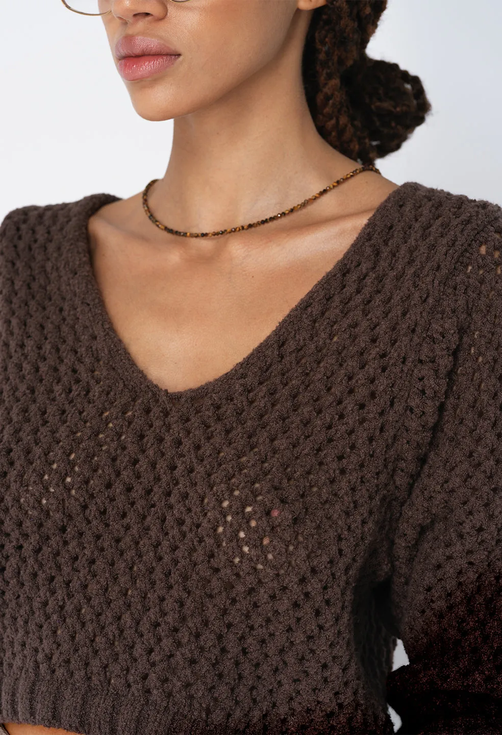 Foam Boucle Cropped Sweater / Chocolate