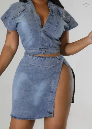 “Franchise” Denim Skirt Set