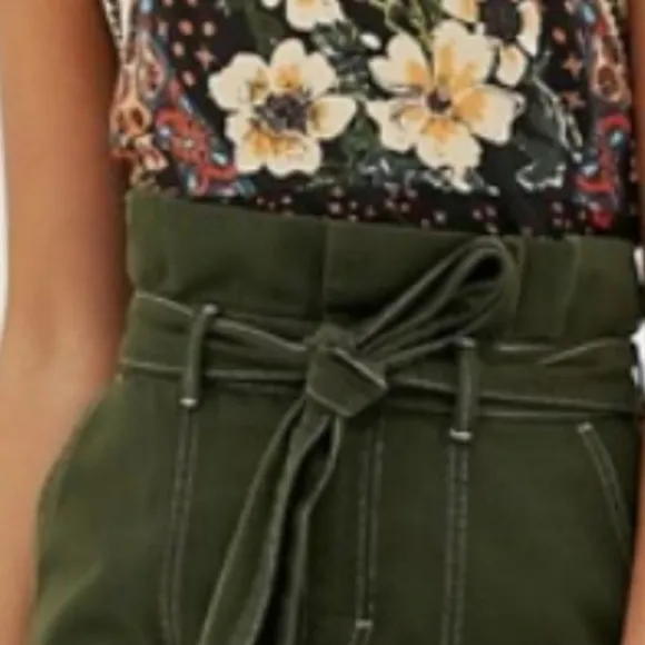 Free People Army Green Contrast Denim Tie Skirt NWT