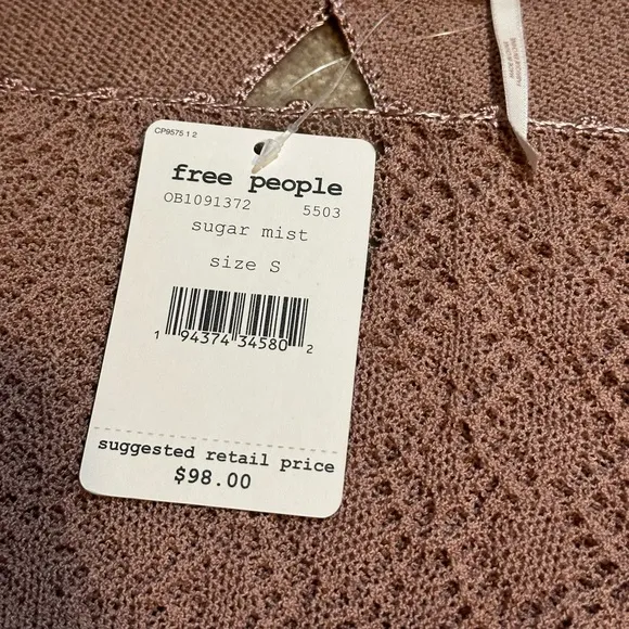 FREE PEOPLE Crystallized Mauve Pink Lace Cut Out Long Sleeve Boat Neck Top Small