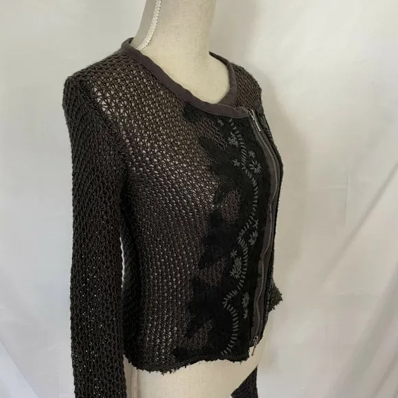 Free People Femme Fatale Knit Moto Sweater Jacket XS