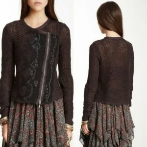 Free People Femme Fatale Knit Moto Sweater Jacket XS
