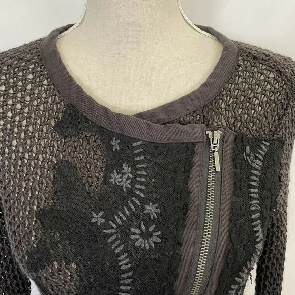 Free People Femme Fatale Knit Moto Sweater Jacket XS