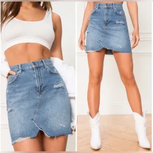 Free People Hallie Distressed Short Mini Denim Skirt Size 26 NWT