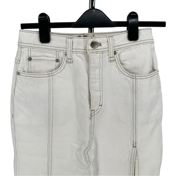 Free People Mambo Denim Midi Skirt In White Wash size 25 Waist NWT 100% Cotton