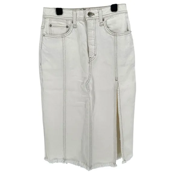 Free People Mambo Denim Midi Skirt In White Wash size 25 Waist NWT 100% Cotton