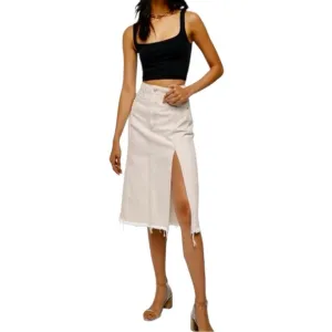 Free People Mambo Denim Midi Skirt In White Wash size 25 Waist NWT 100% Cotton