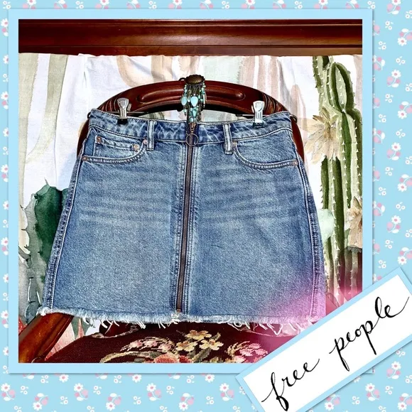 Free People Mini Zip It Up Skirt in Blue