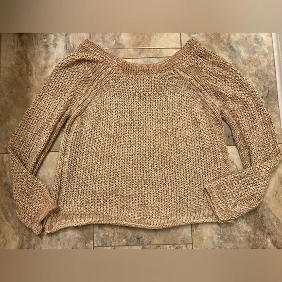 Free People Sahara Star Open Knit Sweater Womens Clay/Tan Marled Slouchy Large
