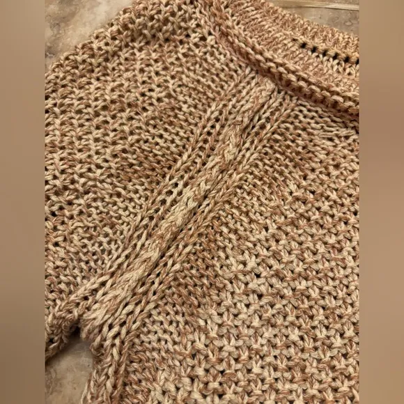 Free People Sahara Star Open Knit Sweater Womens Clay/Tan Marled Slouchy Large