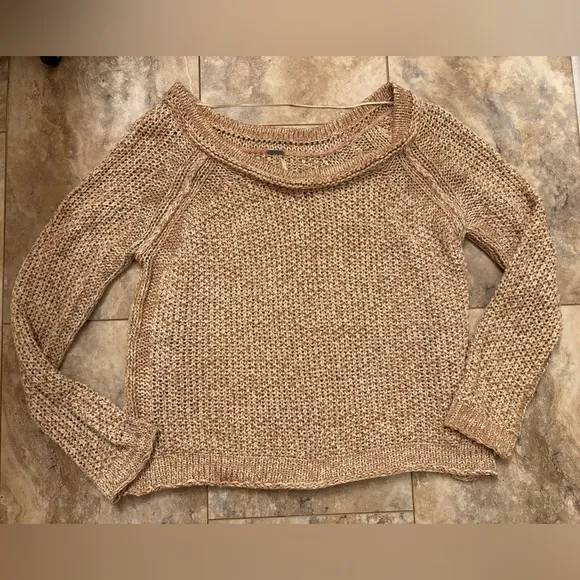 Free People Sahara Star Open Knit Sweater Womens Clay/Tan Marled Slouchy Large