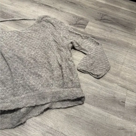Free People Gray Thin Knit Sweater with Open Back